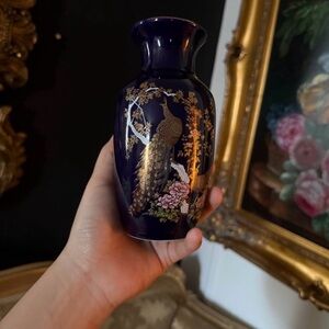 Elegant Blue and Gold Peacock Vase